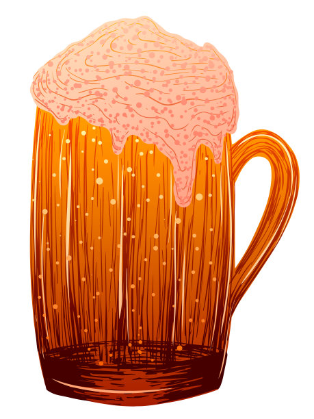 矢量啤酒杯与笔画在白色的背景图片下载