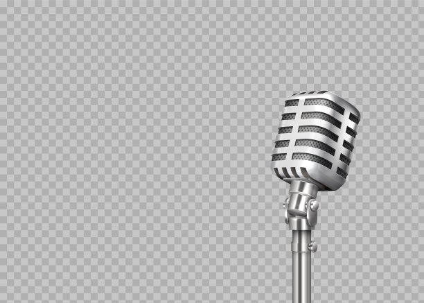 现实的麦克风。3D专业金属麦克风透明背景。站立和博客设备。矢量图图片下载