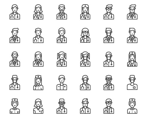 阿凡达医生人图标线矢量，医疗，听诊器，护士图片下载