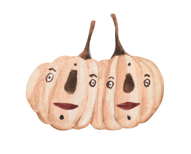 水彩万圣节南瓜与杰克的脸图片下载