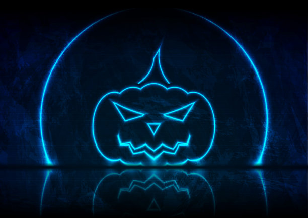 蓝色霓虹万圣节南瓜在垃圾墙的背景图片下载