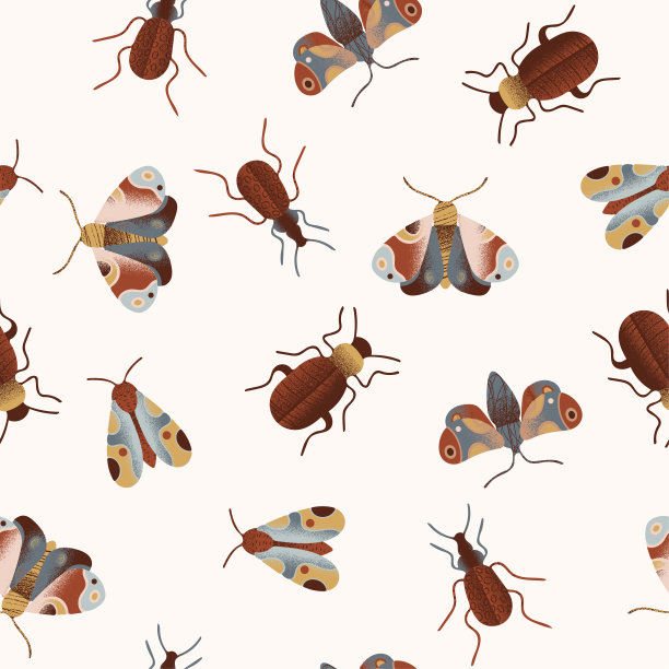 无缝图案与不同的昆虫。图片下载