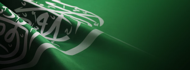 沙特阿拉伯国旗，声明翻译：万物非主，唯有真主，穆罕默德是真主的使者，用于国庆日和国家场合图片下载