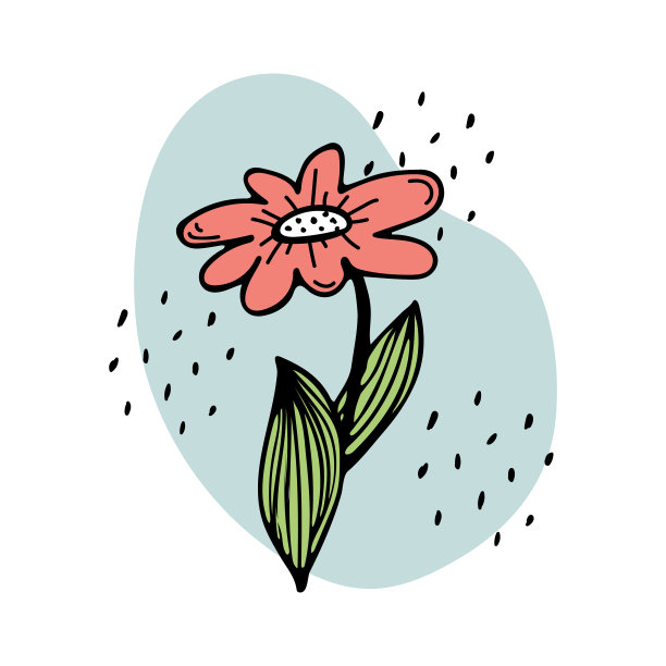 可爱的红色花朵的涂鸦插图。植物种类,园艺。图片下载