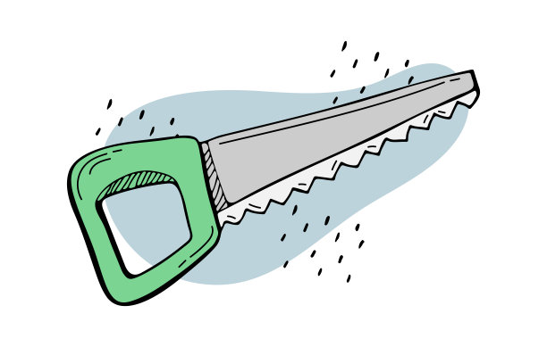 手锯的涂鸦插图。园艺工具。砍伐树木。构建工具。图片下载