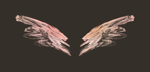 抽象的粉红色手绘翅膀在黑色的背景图片下载