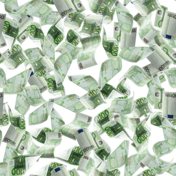 欧元货币无缝模式背景。钞票落在白色背景上孤立的纹理。图片下载
