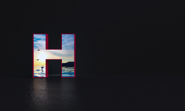 字母H -与照片背景- 3d渲染图片下载