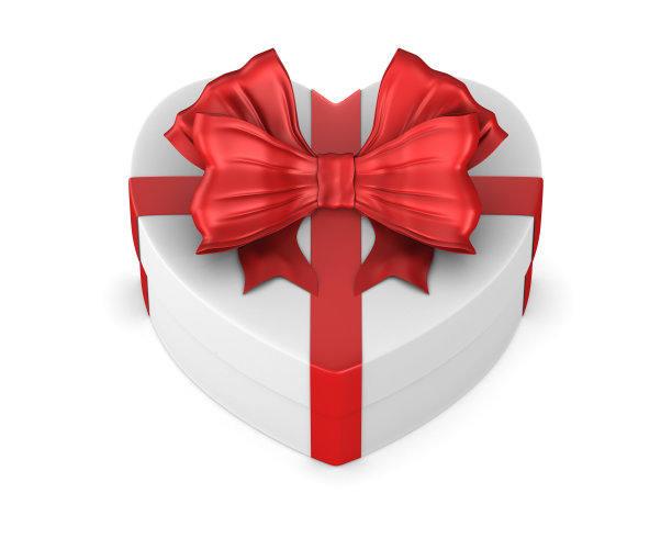 白色盒子，红色蝴蝶结，白色背景。孤立的3 d演示图片下载