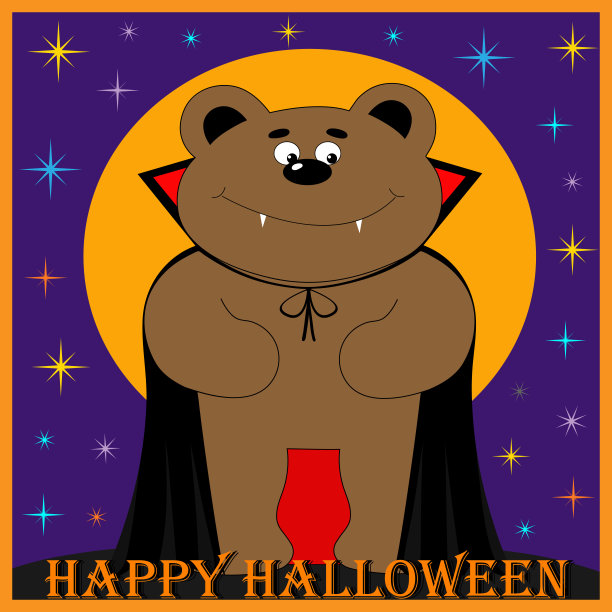万圣节卡片的熊在吸血鬼的服装。图片下载