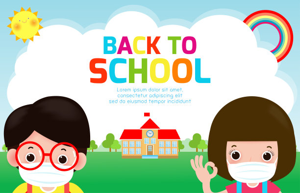 返回学校，以新的正常生活方式概念，社交距离，亚洲儿童佩戴外科防护口罩，以防止冠状病毒或covid - 19隔离在白色背景的媒介图片下载