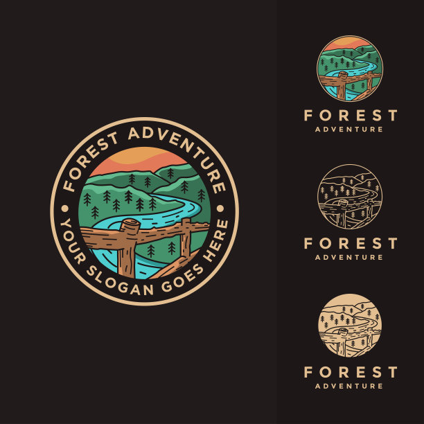 风景自然森林室外景观矢量插图设置模板图片下载