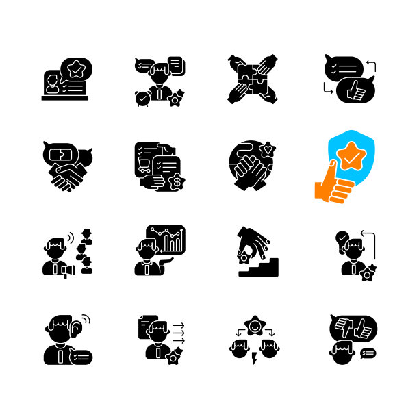 沟通技巧黑色象形文字图标设置在空白图片下载