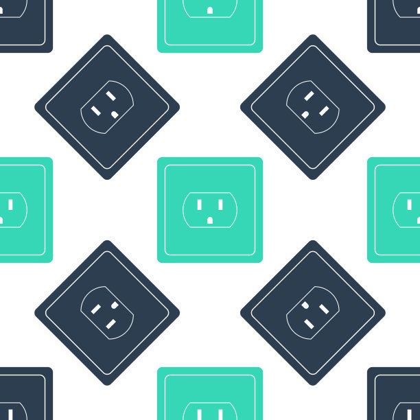 绿色电源插座在美国图标隔离无缝模式上的白色背景。电源插座。向量图片下载