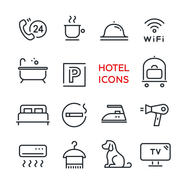 矢量线图标为酒店和旅舍业务和服务图片下载