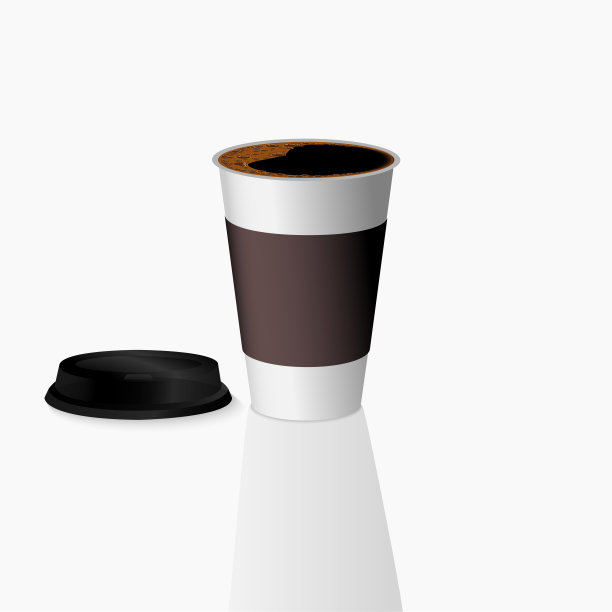 外卖热咖啡杯，可以是任何一种热饮，如热绿茶拿铁，热拿铁咖啡或卡布奇诺，白灰色纸杯，黑色盖子，白色背景图片下载