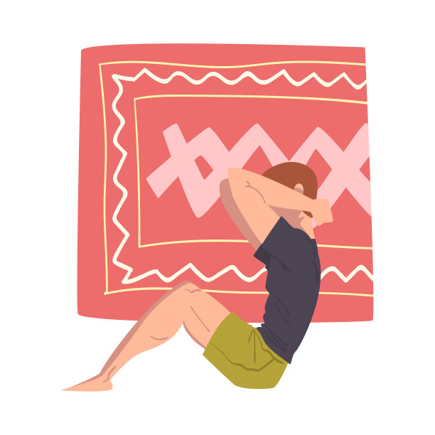 年轻人做做在家里坐起来，身体活动和健康的生活方式概念，呆在家里，保持健康和积极的卡通风格矢量插图图片下载