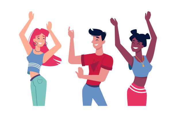 女孩和男孩在派对或音乐俱乐部跳舞，矢量人性格平孤立。快乐的女人或青少年和男孩在夜总会，年轻的男人跳舞与女孩在庆祝，朋友聚会图片下载