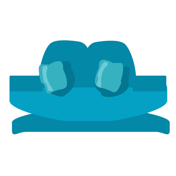 白色背景上有两个枕头的现代绿松石沙发。孤立的矢量插图在一个平坦的风格。“复古”方式。公寓和办公室家具。室内设计。图片下载