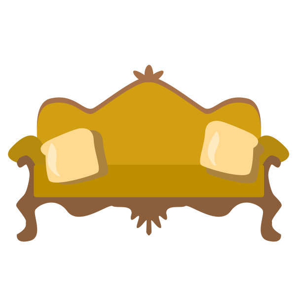 优雅的复古金色沙发上的白色背景。孤立的矢量插图在一个平坦的风格。“复古”方式。公寓和办公室家具。室内设计。图片下载