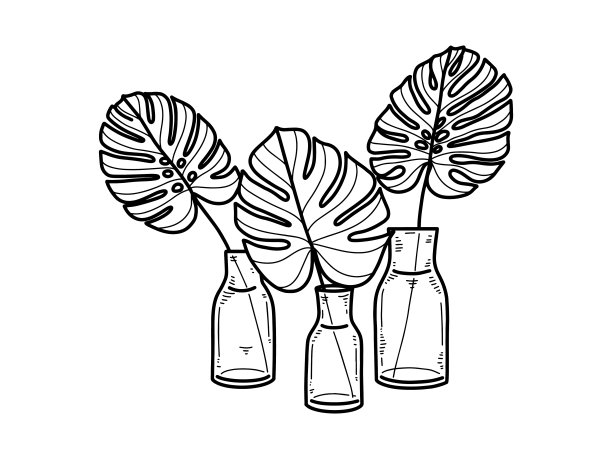 手绘怪物。室内植物在罐子里。斯堪的纳维亚风格的插图与怪物，现代和优雅的家居装饰。矢量海报设计。图片下载