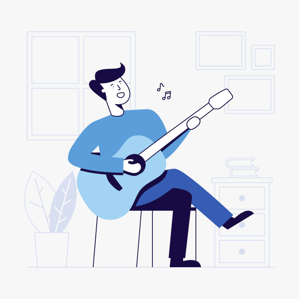 一个年轻人在客厅里弹吉他图片下载