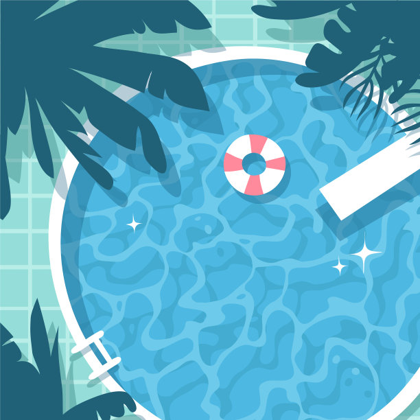 手绘夏季豪华泳池实际热带图片下载