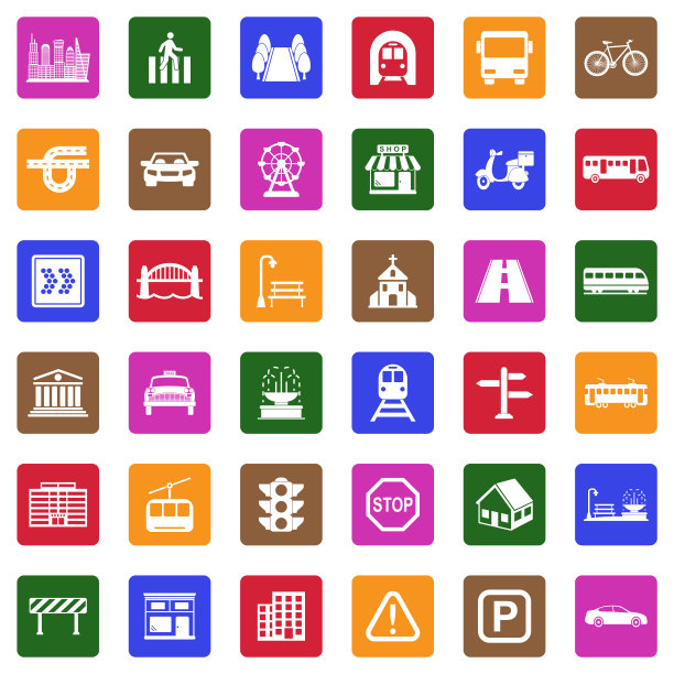 城市图标。广场上的白色平面设计。矢量插图。图片下载