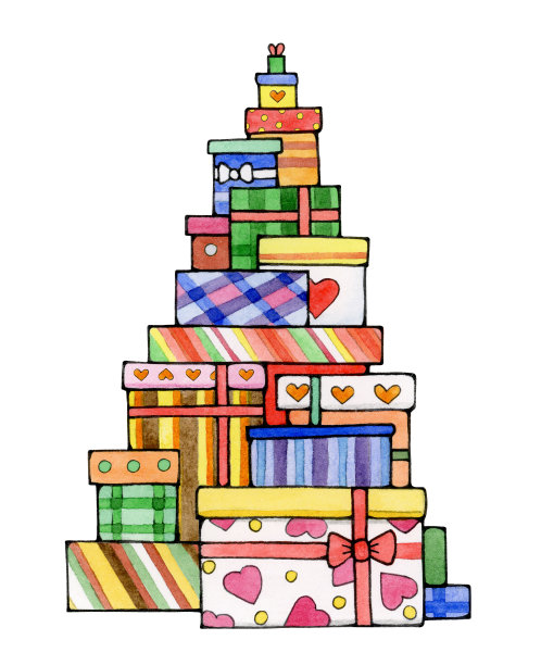 圣诞树形状从礼物，孤立上白色。圣诞贺卡快乐。图片下载