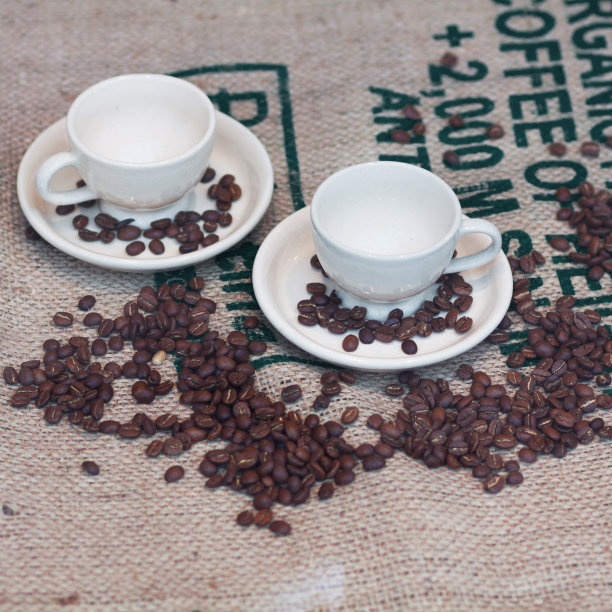 空咖啡杯和咖啡豆图片下载