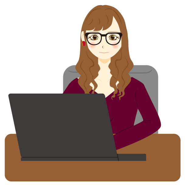 年轻的商业女性使用电脑。戴眼镜。图片下载