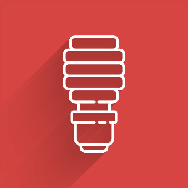 白色线LED灯泡图标孤立与长影子。经济型LED照明灯泡。节约能源灯。向量图片下载