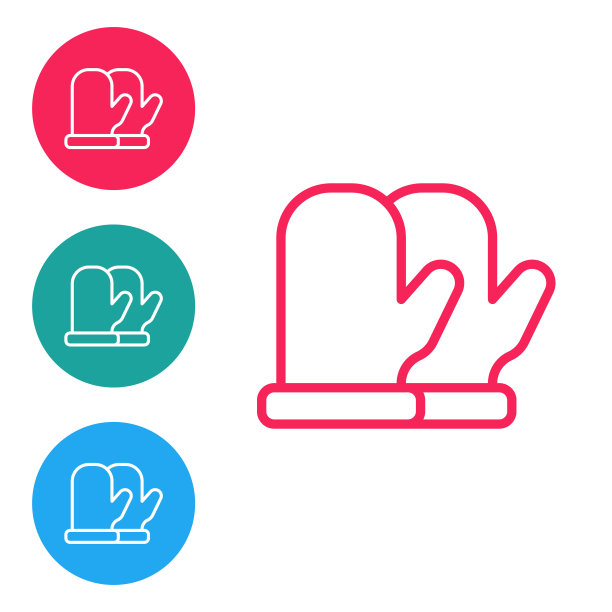 红线圣诞手套图标孤立在白色背景。在圆形按钮中设置图标。向量图片下载