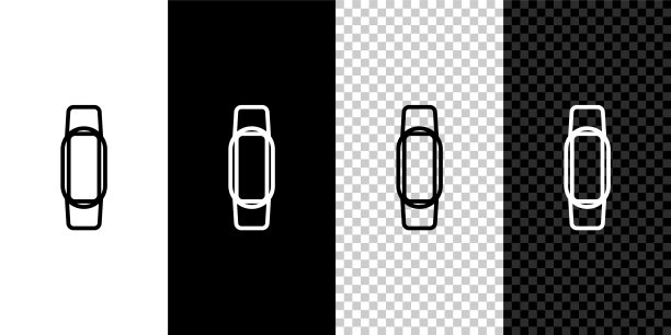 设置线智能手表图标隔离在黑色和白色背景。向量图片下载