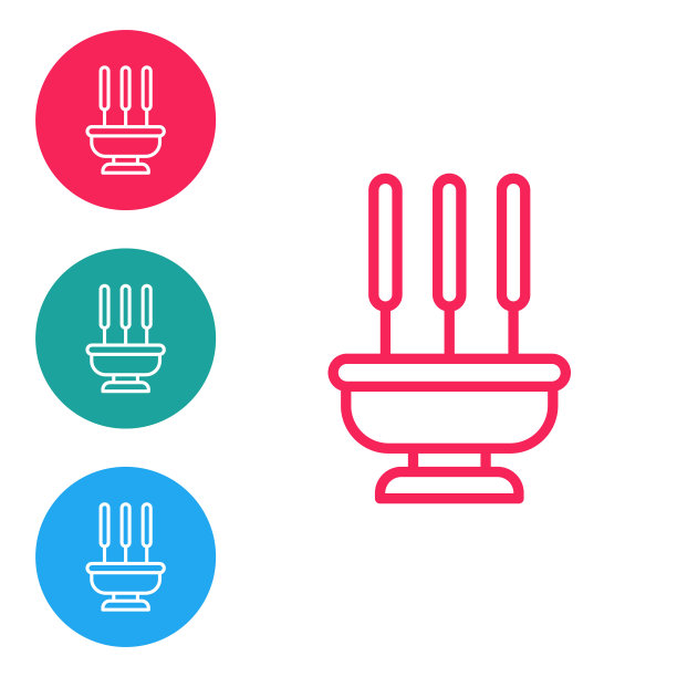 红色线燃烧的芳香熏香图标孤立在白色的背景。在圆形按钮中设置图标。向量图片下载