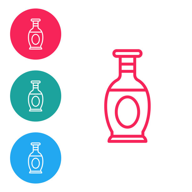 白色背景上孤立的红线印度花瓶图标。在圆形按钮中设置图标。向量图片下载