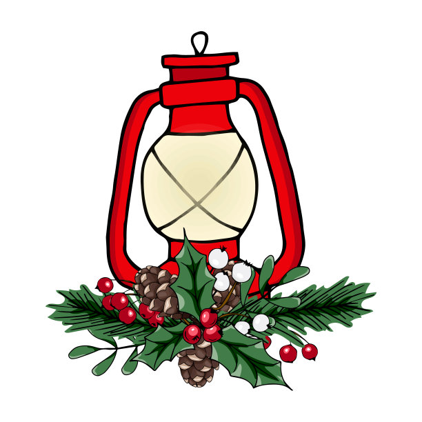 圣诞节矢量插图。有红色和白色浆果，杉木球果，杉木枝的灯。美丽的设计印刷贺卡，邀请，海报，标签，标签，礼品装饰图片下载