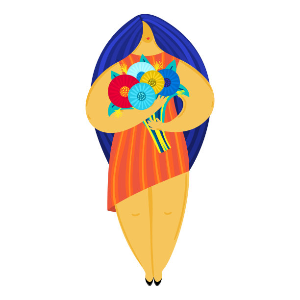 身材不成比例的女孩捧着花束图片下载