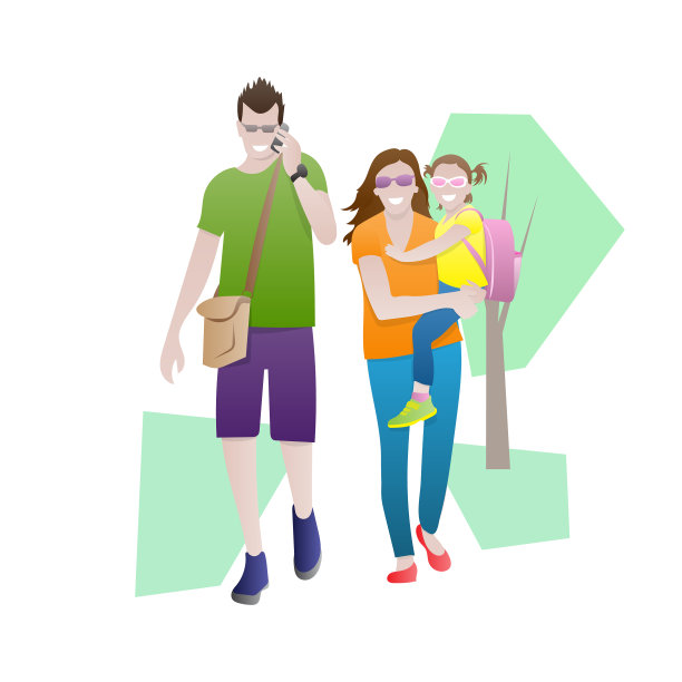 幸福的家庭散步在公园里，男人正在谈论图片下载