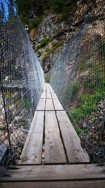 带网眼的木制悬索桥图片下载