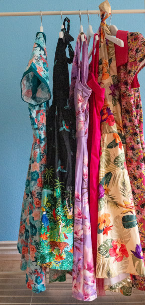 挂在晾衣架上的复古连衣裙图片下载