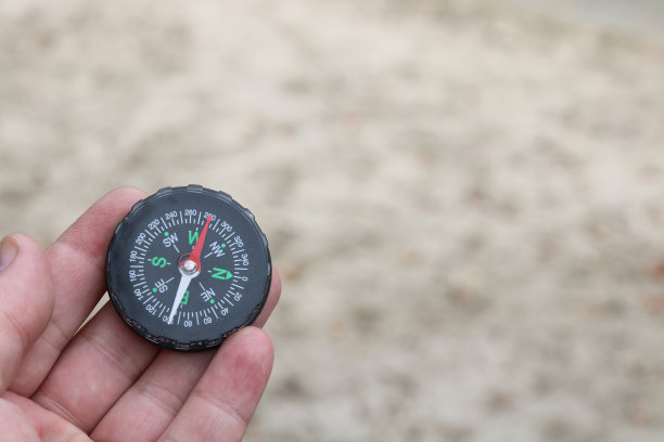 概念照片在沙滩上与指南针图片下载