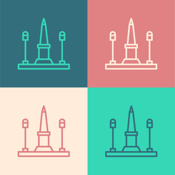 波普艺术线协和广场在巴黎，法国图标孤立的颜色背景。向量图片下载