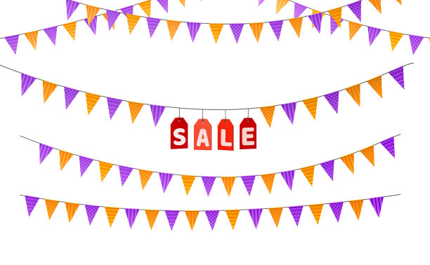 为节日准备的三角旗。出售。孤立在白色背景上。三维渲染图片下载