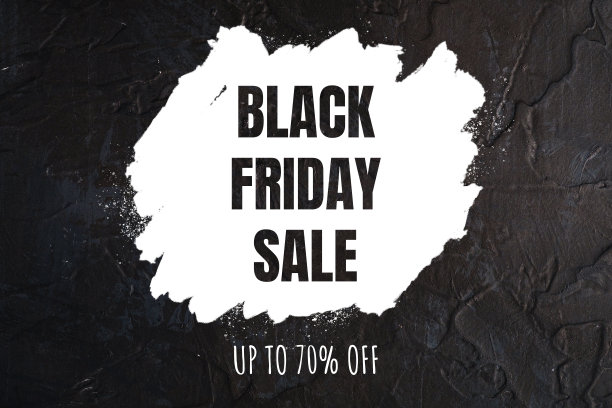 黑色星期五的销售横幅与文字高达七折优惠的深色纹理背景图片下载