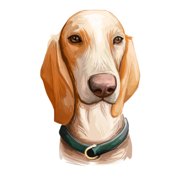 瓷狗肖像孤立在白色。数码艺术插图的手绘狗为网页，t恤印花和小狗的食物封面设计。法国香水猎犬。Chien de Franche-Comte，宠物店。图片下载