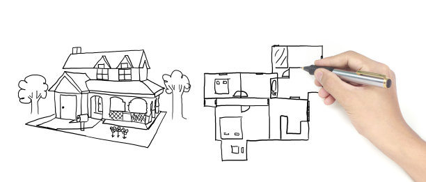 手绘房子概念的梦想画由设计师图片下载