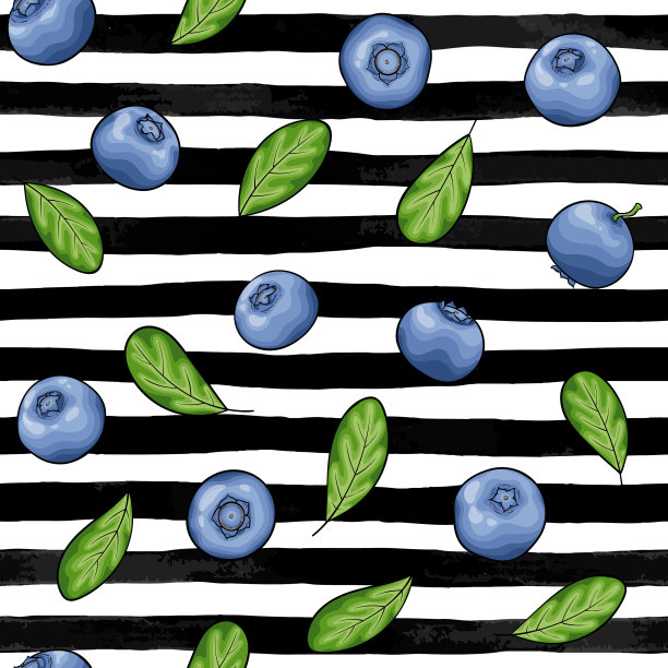 无缝模式蓝莓与叶片轮廓上图片下载