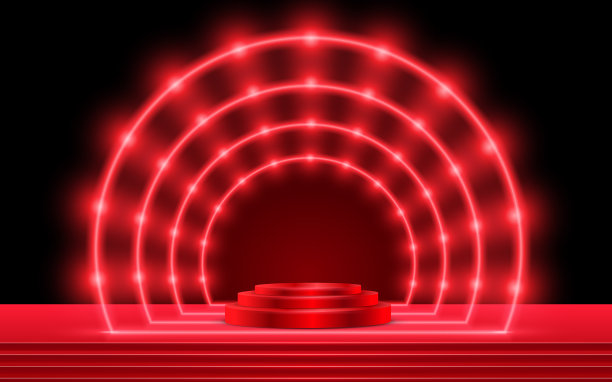 红色讲台和红色聚光灯在演播室图片下载