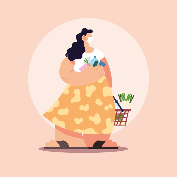 带着医用口罩的女人在超市里图片下载